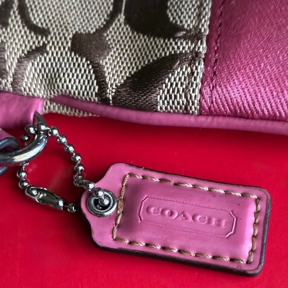 Coach Pink & Brown Signature Wristlet Case